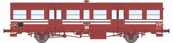 REE Modeles VB-154 - French SNCF SO modernized coach, little gutters, modern lantern holder, Red with ligth line Era IV